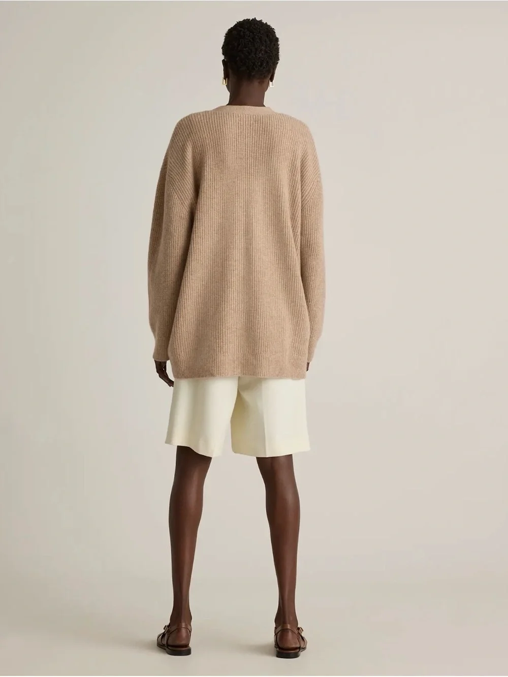 Quince Mongolian Cashmere Oversized Boyfriend Cardigan Sweater, Oatmeal, Small
